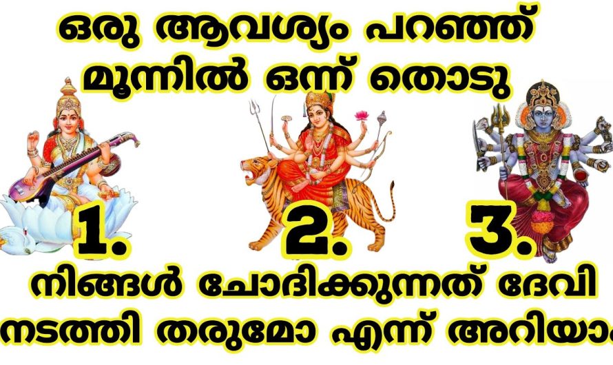 ഇവിടെ നൽകിയിരിക്കുന്ന 3 ദേവി ചിത്രങ്ങളിൽ ഒരെണ്ണം തെരഞ്ഞെടുക്കുന്നത് വഴി നിങ്ങളുടെ മനസ്സിലുള്ള ആഗ്രഹം നടക്കുമോ ഇല്ലയോ എന്നറിയാം…